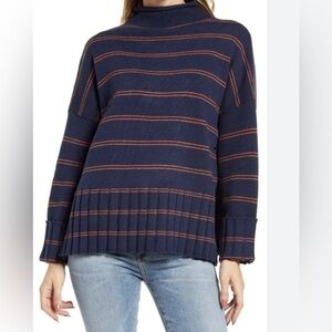 Madewell Glenmoor Stripe Mock Neck Sweater Wool Blend Size X-Small Blue